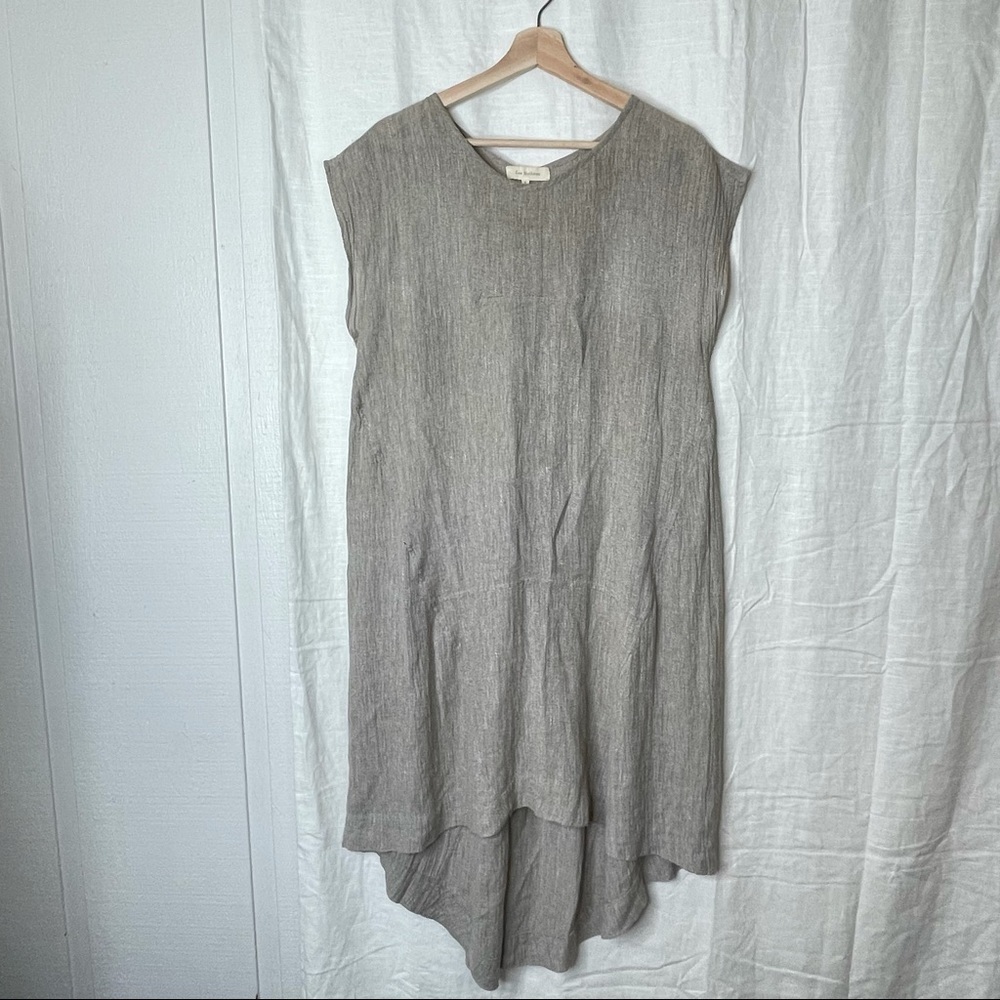Lee Mathews Dress 100% Linen Cap Sleeve Hi Low Hem 2 US 6 Casual Summer Classic